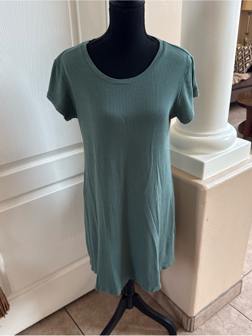 Z Supply Ribbed Scoop Neck Short Sleeve Dress  in Sage Green